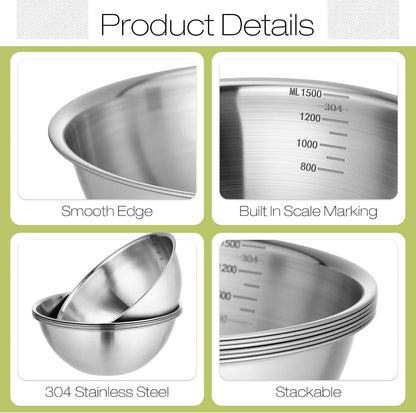 12 Pcs 304 Stainless Steel Mixing Bowls with Graduations, 40 Oz3