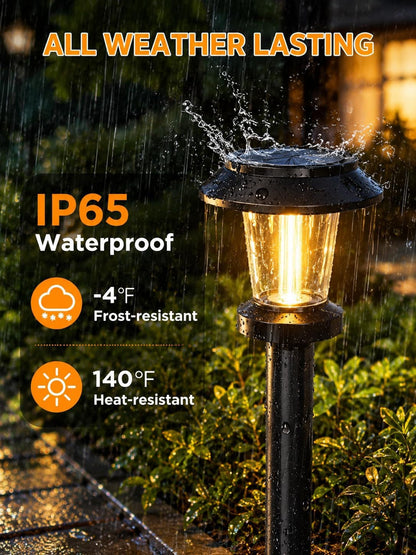 Solar Pathway Lights Outdoor, 8 Pack Warm White Tungsten Filament Solar Lights, 3 Lighting Modes, Auto On/Off, IP65 Waterproof, Dusk to Dawn Solar Garden Lights for Yard, Driveway, Lawn & Landscape4
