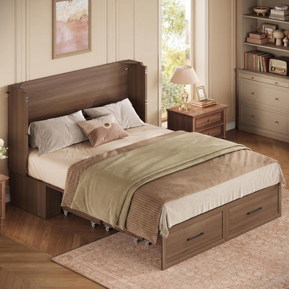 Queen Murphy Bed Cabinet with Storage Drawer & Charging Station2