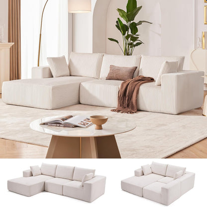 108" Boneless Couch with Chaise, Cloud Sectional Modular Sofa, Beige1