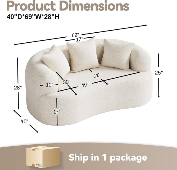 69" Modern Curved Loveseat Sofa for Living Room, Cream White2