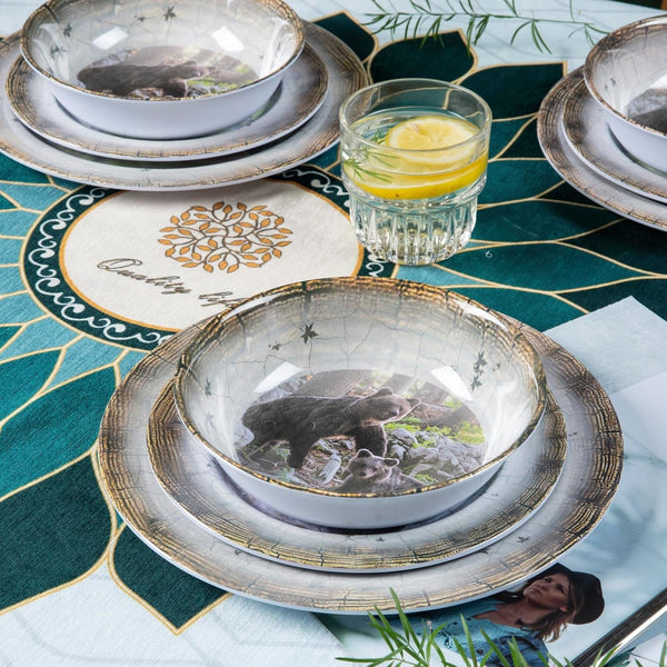 12Pcs Melamine Dinnerware Set for 4 - Bear Dinner Plates Bowls Set4