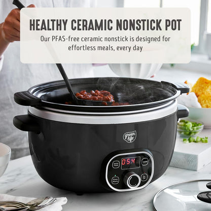 6QT Ceramic Nonstick Slow Cooker, Cooktop/Oven Safe, Black | Pfas-Free Nonstick Removeable Inner Pot, Dishwasher Safe Components, Programmable, Keep Warm, Delay Timer, Family Sized3