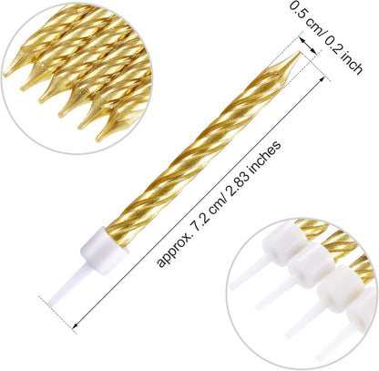 50 Pcs Gold Spiral Birthday Candles, Metallic Cake2