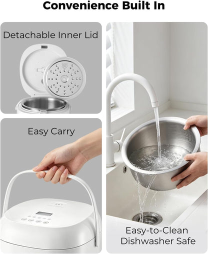 Stainless Steel Rice Cooker Small 6 Cup (Uncooked) / 12-Cup (Cooked) with Stainless Steel Inner Pot, Compact Mini Rice Cooker Small Kitchen, Low Carb Rice Maker, 24H Timer and Auto Keep Warm8