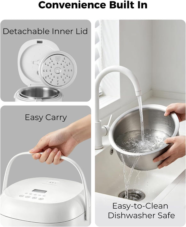 Stainless Steel Rice Cooker Small 6 Cup (Uncooked) / 12-Cup (Cooked) with Stainless Steel Inner Pot, Compact Mini Rice Cooker Small Kitchen, Low Carb Rice Maker, 24H Timer and Auto Keep Warm8