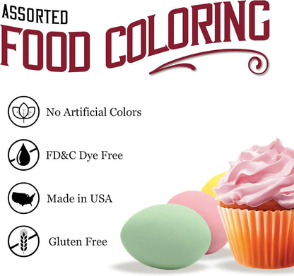 Assorted Food Coloring, 1 Each Red, Yellow, Green, Blue, Total Four 0.3 Oz Bottles, 4 Count (Pack of 1)3