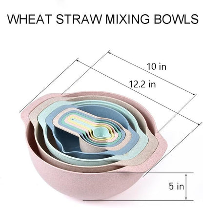 Mixing Bowls, Nesting Baking Bowls with Colander & Fine Mesh (Wheat-10Pcs)3