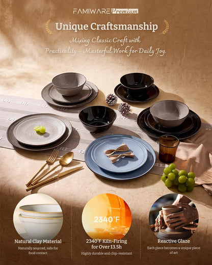 12Pc Ceramic Dinnerware Set, Reactive Glaze Plates & Bowls6