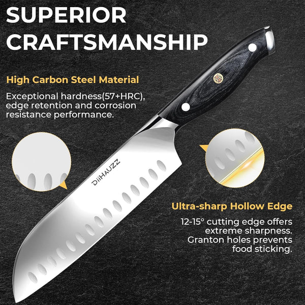 Santoku Knife, 7 Inch High Carbon Steel Kitchen Knife4