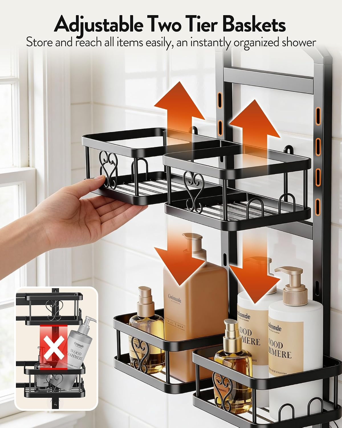 adjustable-hanging-shower-caddy-for-handheld-shower-heads-rustproof-bathroom-shelf-organizer-over-showerhead-storage-rack-with-8-hooks-easy-clean-removable-baskets-triple-anti-slip-fixing