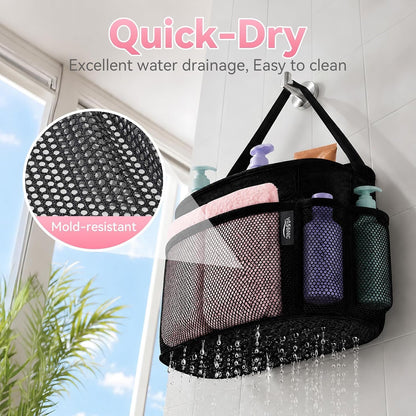 Mesh Shower Caddy Portable for Dorm College Room Essentials, 8-Pocket Large Shower Bag with Single Handles, Hanging Shower Basket for Beach, Swimming, Bathroom, Beach, Black3