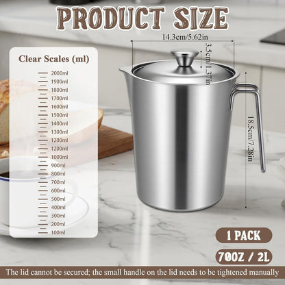 304 Stainless Steel Pitcher with Lid, 70 Oz / 2L Measuring Cup2