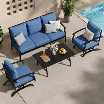 4 Piece Patio Furniture Set,Outdoor Metal Patio Furniture with Coffee Table & Rocking Chairs Conversation Set for Porch,Backyard,Poolside, Garden-Darkblue6