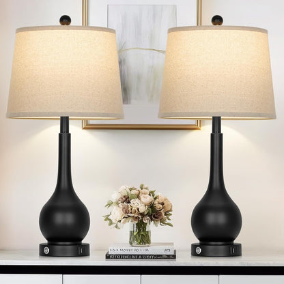 26" Black Table Lamps Set of 2, Touch Control Lamps for Living Room, 3-Way Dimmable Bedroom Bedside Lamps for Nightstands with USB A+C Port (2 LED Bulbs Included)1