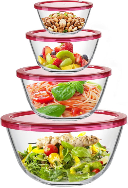 4 Pack Glass Mixing Bowls Set with Lids (4.8QT, 2.9QT, 1.7QT, 0.8QT)1