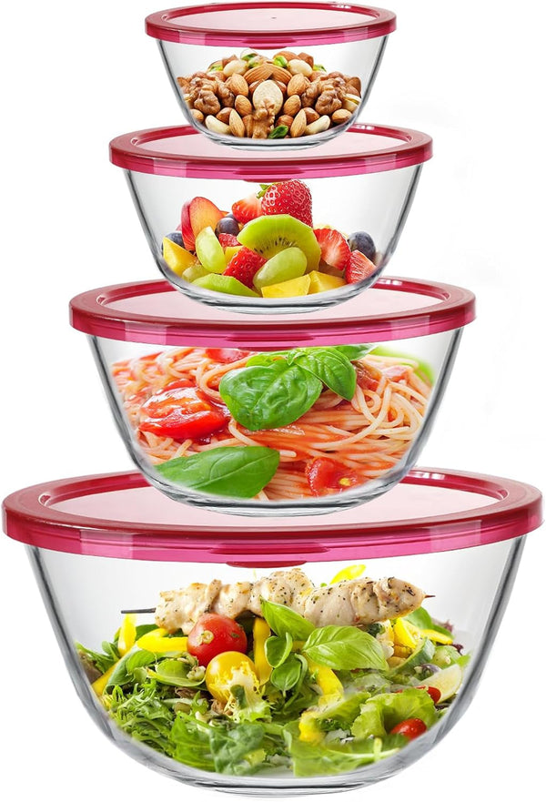 4 Pack Glass Mixing Bowls Set with Lids (4.8QT, 2.9QT, 1.7QT, 0.8QT)1