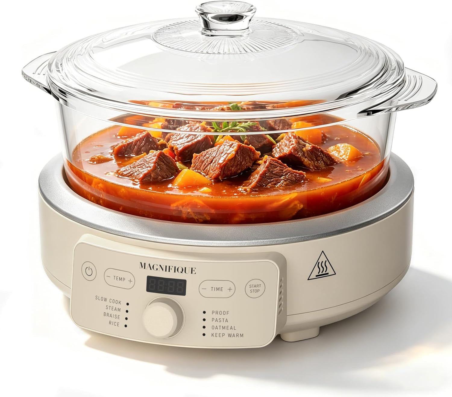 magnifique-slow-cooker-4-5-quart-8-in-1-glass-pot-multi-cooker-non-toxic-slow-cooker-with-removable-borosilicate-glass-pot-for-rice-pasta-steam-proof-oatmeal