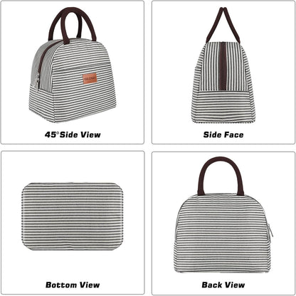 Lunch Bag for Women Men Adult Lunch Box (Black White Stripes), M5