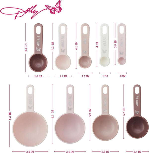 Measuring Cups and Spoons Set, Pink with Butterfly Accents, Easy-Read Markings, Nesting Design with Ring, 1/4 Tsp to 1 Cup, Baking and Cooking Essential, 9 Piece2