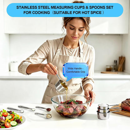 8 PCS Stainless Steel Measuring Cups and Spoons Set, Engraved Metric & US Measurement Measuring Cups and Spoons, Food Grade Metal Measure Cups for Dry & Liquid Kitchen Cooking Baking, Dishwasher Safe3