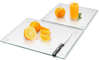 Tempered Glass Cutting Board for Kitchen, Clear Glass Board for Countertop, Heat Resistant, with Non-Slip Feet, 12X16" & 12X8" 2 Pcs Clear1