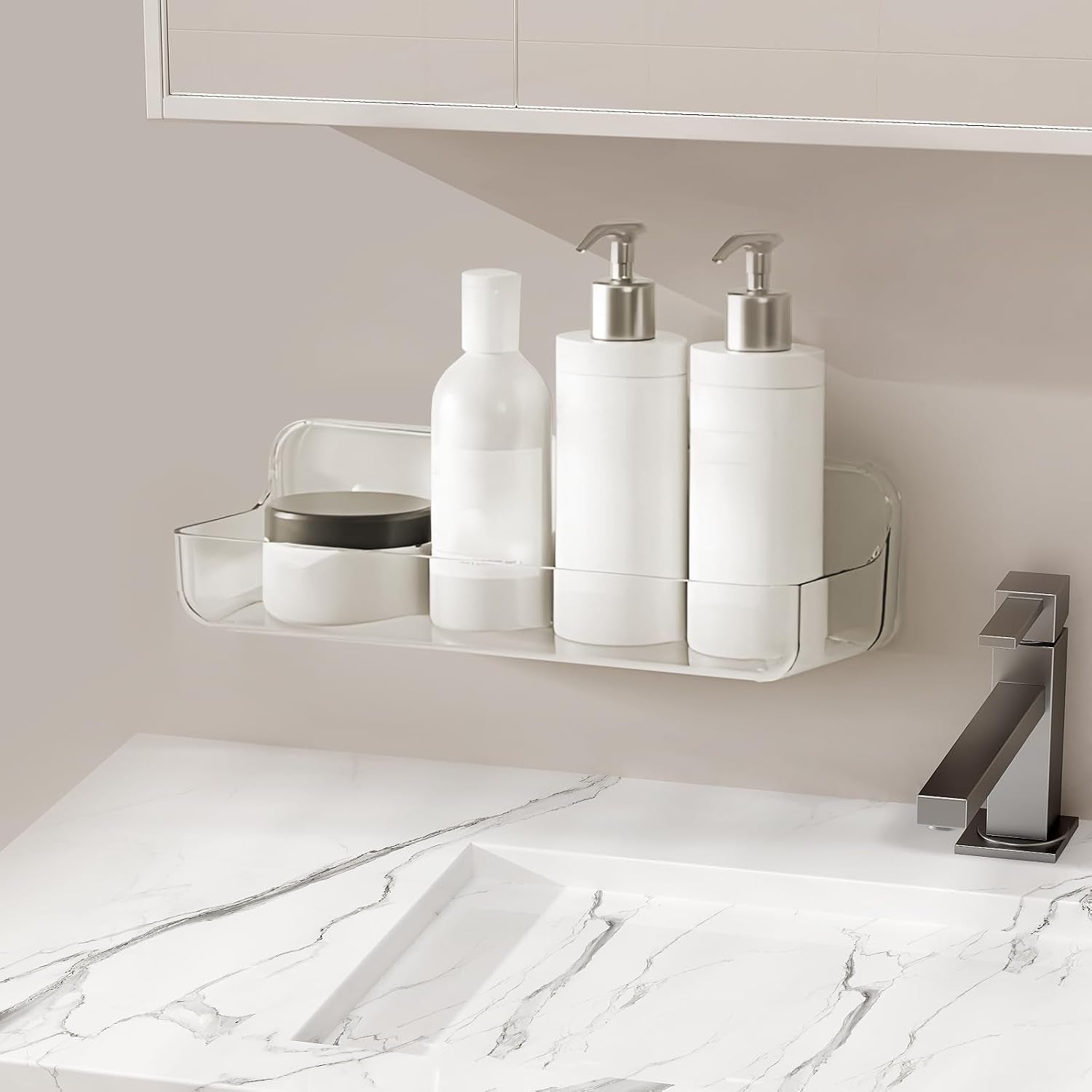 plastic-wall-mount-organizer-adhesive-clear-acrylic-shelf-no-drilling-hang-walls-shower-caddies-with-self-adhesive-tape-for-bathroom-kitchen-utility-room-3-8d-x-12-8-w-x-3-3-h