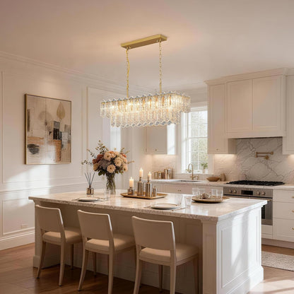 12-Light Gold Rectangle Crystal Chandeliers for Dining Room Light Fixture8