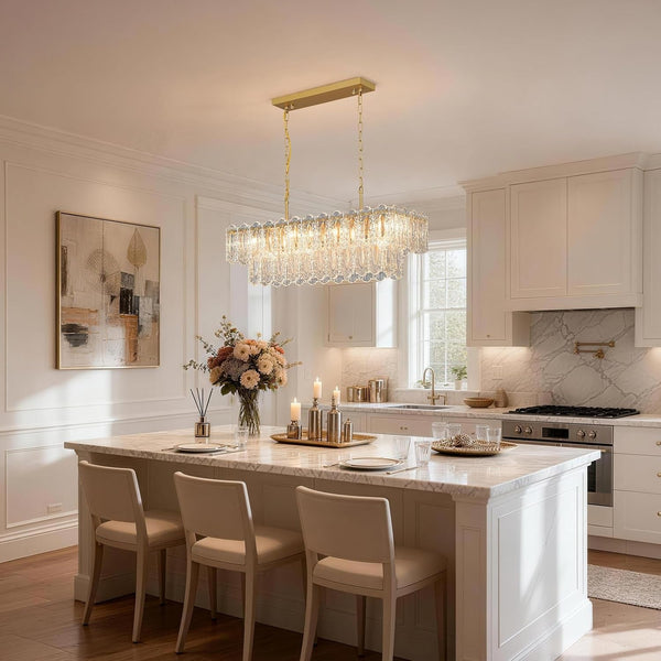12-Light Gold Rectangle Crystal Chandeliers for Dining Room Light Fixture8