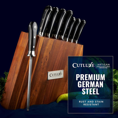 Kitchen Knife Set, 8-Piece Chef Knives with Acacia Wood Block | Razor Sharp Full Tang Blades, High Carbon German Steel – Artisan Series, Professional7