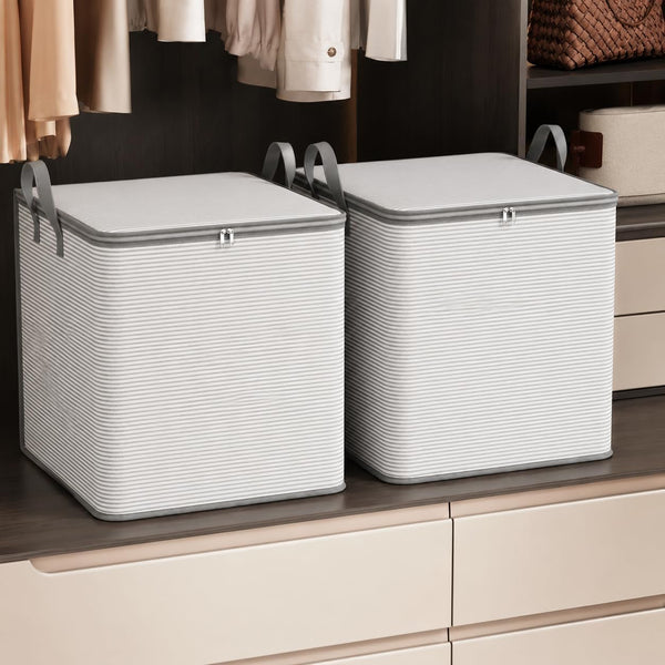 2 Pack 100L Extra Large Capacity Storage Box, 20X16X20 in Foldable Moving Bin with Zipper and Handle, Reinforced Fabric Organizing Bag for Blanket Quilt Clothes Bedding, Gray1