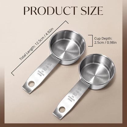 2 Pcs 1/4 Cup Stainless Steel Measuring Cups, 60Ml/2Oz, Metal Coffee Scoop, Cat Dog Food Scoops for Wet Dry Ingredients, Cooking Baking Feeding, Durable Dishwasher Safe2