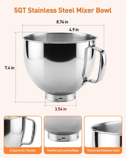 5 QT Food Grade Stainless Steel Mixing Bowl Compatible with Kitchenaid6