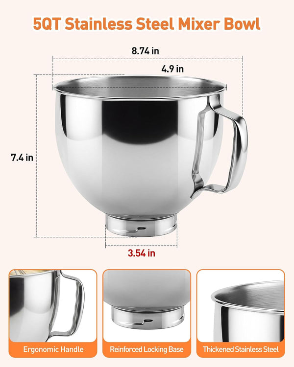 5 QT Food Grade Stainless Steel Mixing Bowl Compatible with Kitchenaid6
