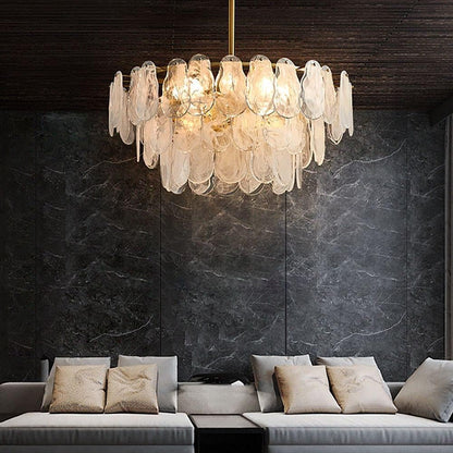 Chandelier Gold Multi-Tier Lantern Pendant Lighting, Cloud Glass Entryway Chandeliers for Foyer Hanging Ceiling Light Fixtures (8-Light)1