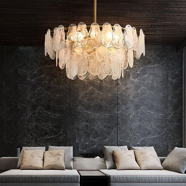 Chandelier Gold Multi-Tier Lantern Pendant Lighting, Cloud Glass Entryway Chandeliers for Foyer Hanging Ceiling Light Fixtures (8-Light)1