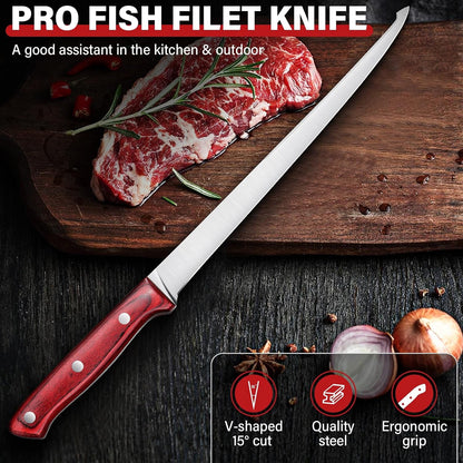 Fillet Knife 9 Inch, Professional Fish Knife for Filleting, Stainless Steel Boning Knife for Meat Cutting, 7 Inch Stainless Steel Japanese Chef Knife6