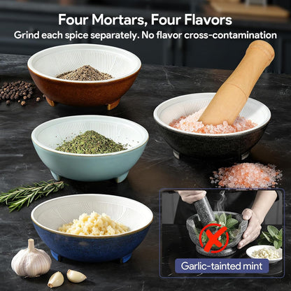 4Pcs Small Ceramic Mortar and Pestle Set with Silicone Lids2