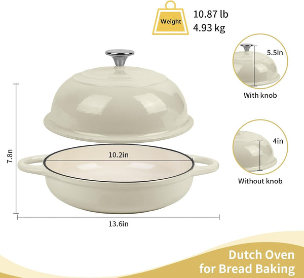 Dutch Oven for Bread Baking, 5.4 Quart Dutch Enameled Cast Iron Bread Oven, Dutch Oven for Sourdough Bread Baking, Oven Safe up to 500° F, 25 Cm White2