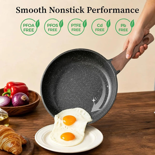 10 Inch Granite Nonstick Frying Pan, Induction Ready, Non-Toxic | PFOA/PFOS Free Scratch Resistant with Stay-Cool Handle Omelette Pan for All Stovetops2