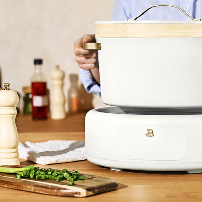 8 QT 10-In-1 Programmable Multi-Cooker with Bamboo Steamer, Electric Dutch Oven, Slow Cooker, Searing Pot & Rice Cooker, Non-Toxic Ceramic (White Icing)7