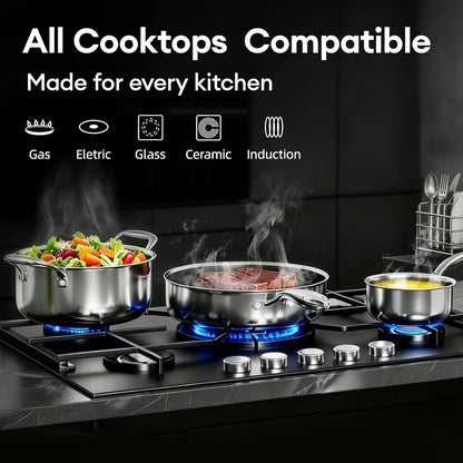 Hybrid Stainless Steel Cookware Set, 8Pcs Pots and Pans Set | Hybrid, Non Stick, Non Toxic, PFOA Free, Induction Compatible, Oven and Dishwasher Safe, Stay-Cool Handles3