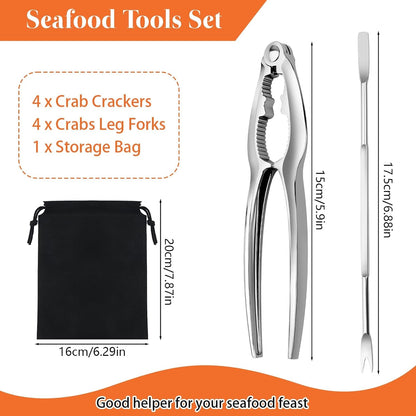 8 Pcs Crab Crackers and Tools Set, Crab Leg Cracker Tools for Seafood Nut | Zinc Alloy Lobster Crackers and Picks. 4 Pcs Crab Crackers, 4 Pcs Crab Leg Forks with Storage Bag. Ergonomic, Non-Slip Grip2