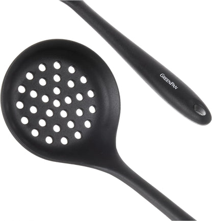 5 Piece Cooking Utensil Set, Flexible Nonstick Silicone, Stain-Free, Tongs, Turner, Spatula, Skimmer, and Slotted Spoon, Black10
