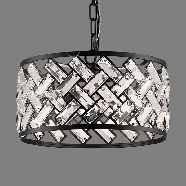 12.4" Black Crystal Chandelier, Morden 3-Light Dining Room Light Fixture1