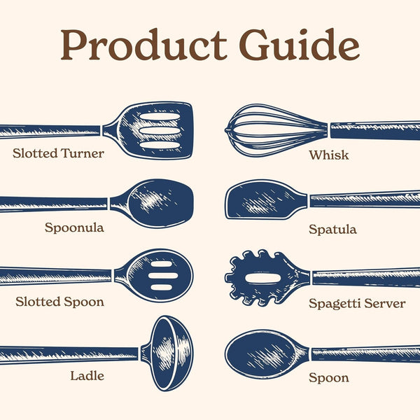 Non Stick Silicone Utensil Set with Rounded Wood Handles for Cooking and Baking, 8 Piece Set, Navy3