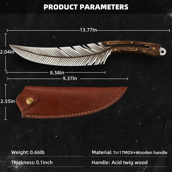 Feather Boning Knife with Sheath for Meat Cutting Cooking ,Hand Forged5