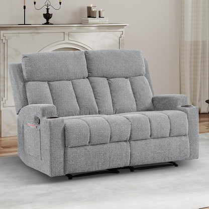 Manual Recliner Sofa Set, Soft Fabric Reclining Loveseat with Side Pockets and Cup Holders, 2 Seat Reclining Couch for Living Room, Office, Light Grey1