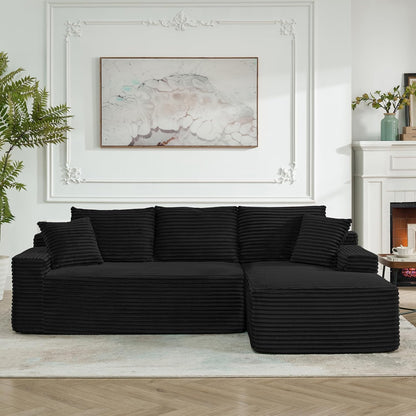 95" L-Shaped Cloud Sectional Couch, Right Facing Modular Compressed Boneless Sectional Sofa with Chaise Lounge, Plush Corduroy Boneless Corner Sofa for Living Room6