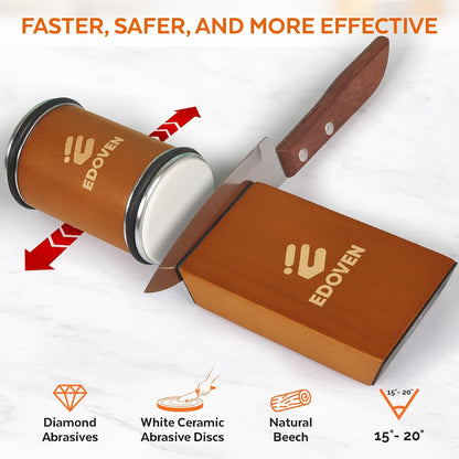 Rolling Knife Sharpener Kit – Kitchen Knife Sharpener with Leather Strop & Magnetic 15° & 20° Angle Guide | Manual Knife Sharpening Kit for Steel Knives | Premium Gift for Home Cooks & Chefs5
